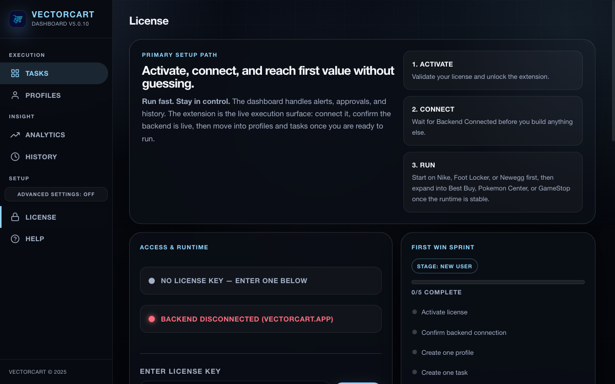 Vectorcart settings security and backup controls