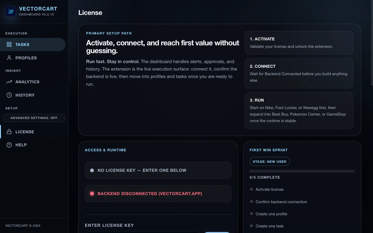 Vectorcart settings security and backup controls